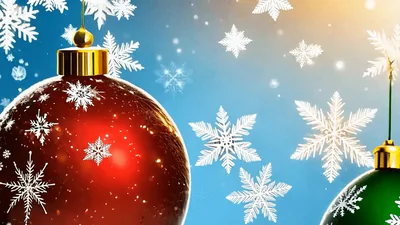 Christmas Ornaments Hanging Against A Snowy Background