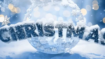Snowy Christmas Ornament Landing With Merry Christmas Text