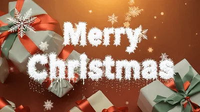 Merry Christmas Text Animation Over Festive Gift Boxes