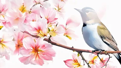 Digital Illustration Of Changing Bird Species On Flowering Branch