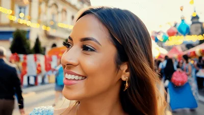 Beautiful Woman Smiling And Laughing At A Festive Fair