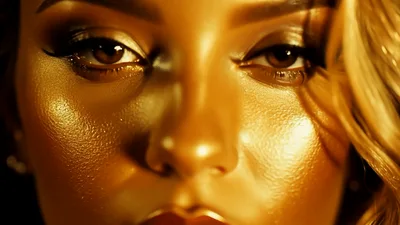 Close Up Portrait Of A Woman With Golden Skin