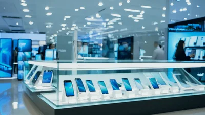 Businessman Walking Through Modern Electronics Retail Store