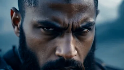 Close Up Of A Fierce Warrior Turning His Head