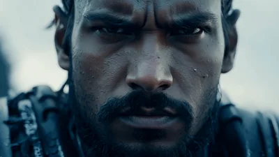 Close Up Portrait Of A Fierce Warrior Looking Ahead
