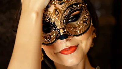 Woman Wearing Ornate Venetian Masquerade Mask