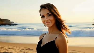 Beautiful Woman Smiling On A Sunny Beach
