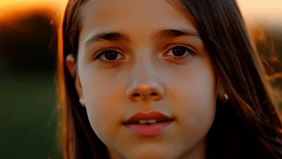 Close Up Portrait Of A Young Girl At Sunset
