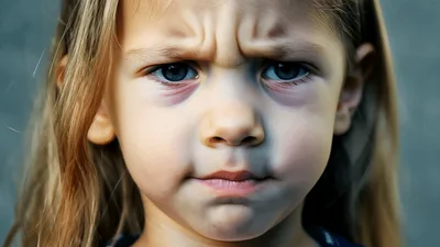 Close Up Portrait Of A Young Girl Looking Angry