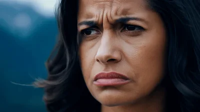 Close Up Of A Woman Looking Concerned Outdoors