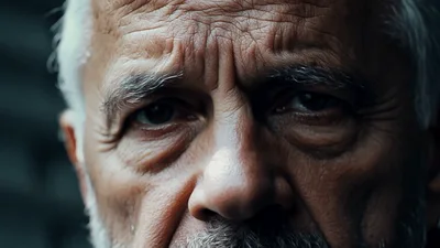 Close Up Portrait Of An Elderly Man Staring Intently