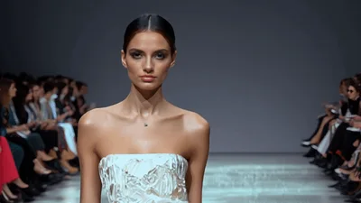 Fashion Model Walking Down The Runway At Fashion Show