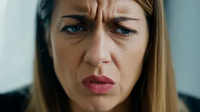 Close Up Of A Woman Looking Concerned And Confused