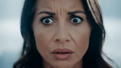 Shocked Woman With Wide Eyes Looking At Camera