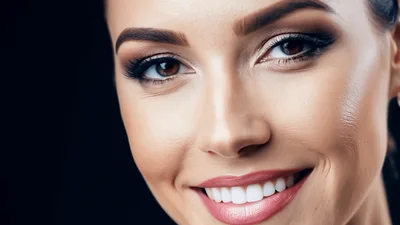 Beautiful Woman With Professional Makeup Smiling At Camera