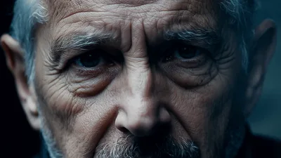 Close Up Portrait Of An Elderly Man Looking Intensely
