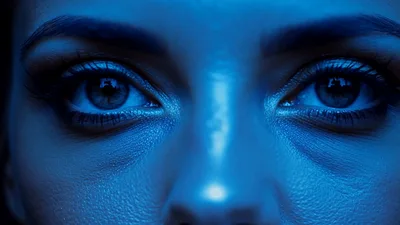 Close Up Of A Woman With Intense Blue Eyes