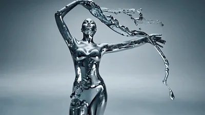 Liquid Metal Humanoid Figure Moving Fluidly