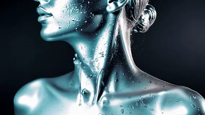 Liquid Silver Humanoid Figure With Flowing Metallic Skin