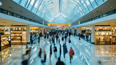 Time Lapse Of Busy Airport Terminal Corridor