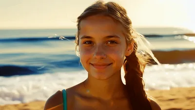 Young Girl Smiling On A Sunny Beach