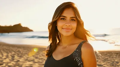 Young Woman Smiling On A Sunny Beach