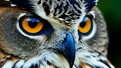 Close Up Portrait Of An Alert Great Horned Owl
