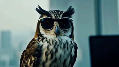 Cool Owl Wearing Sunglasses In Modern Office Setting