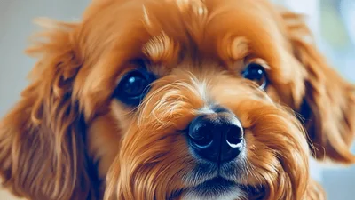 Close Up Portrait Of A Cute Golden Puppy