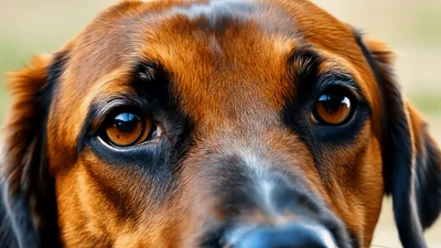Close Up Portrait Of A Brown Dog Looking Forward