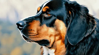 Portrait Of A Bernese Mountain Dog Looking Sideways