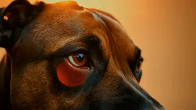 Close Up Of A Dog With A Red Eye