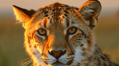 Close Up Portrait Of A Majestic Leopard At Sunset