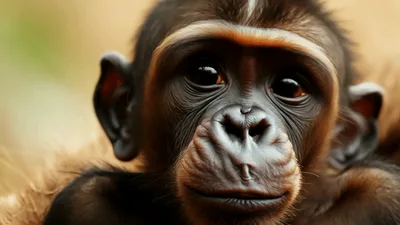Close Up Portrait Of A Young Chimpanzee Looking Around