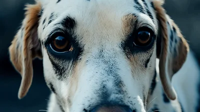 Close Up Portrait Of A Dalmatian Dog Looking Forward