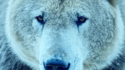 Close Up Portrait Of A White Arctic Wolf