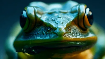 Macro Close Up Of A Green Frog Breathing