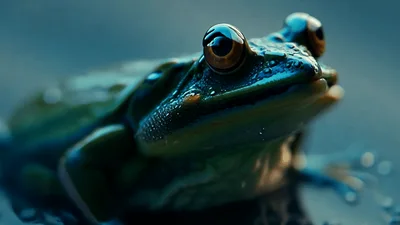 Green Frog Sitting Still in Rain