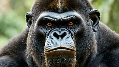 Close Up Portrait Of A Silverback Gorilla Roaring