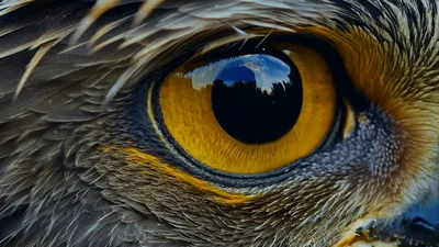 Extreme Close Up Of A Great Horned Owl Eye