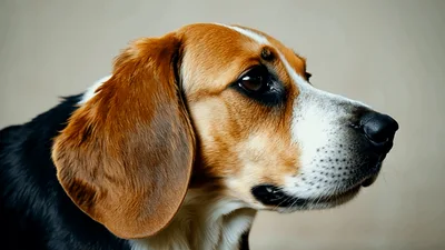 Close Up Portrait Of A Beagle Dog Looking Around
