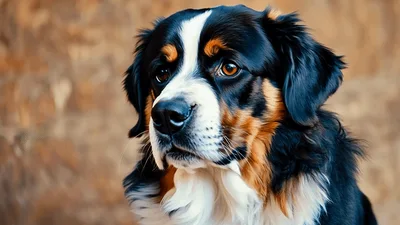 Portrait Of A Bernese Mountain Dog Looking Around