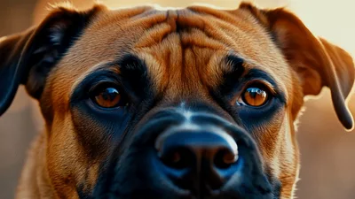 Close Up Portrait Of A Boxer Dog