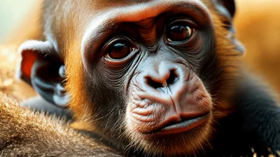 Close Up Portrait Of A Baby Chimpanzee