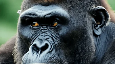 Close Up Portrait Of A Silverback Gorilla Looking Around