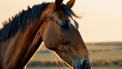 Brown Horse Standing In A Sunny Field