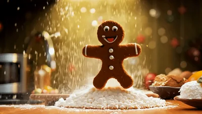 Animated Gingerbread Man Jumping Into A Glass Of Milk