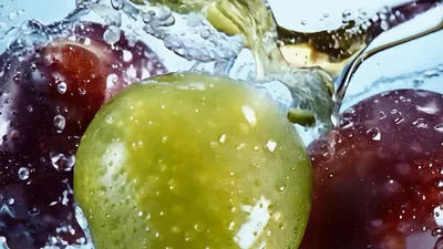 Fresh Grapes Falling Into Clear Water