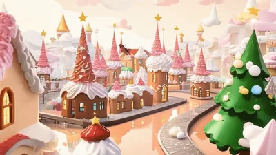Animated Candy Land Village With Flying Butterfly