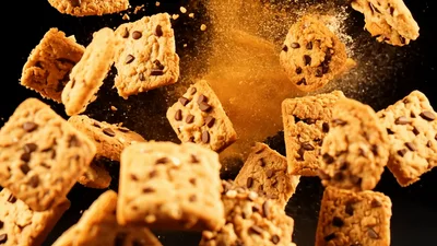 Chocolate Chip Cookies Falling In Slow Motion
